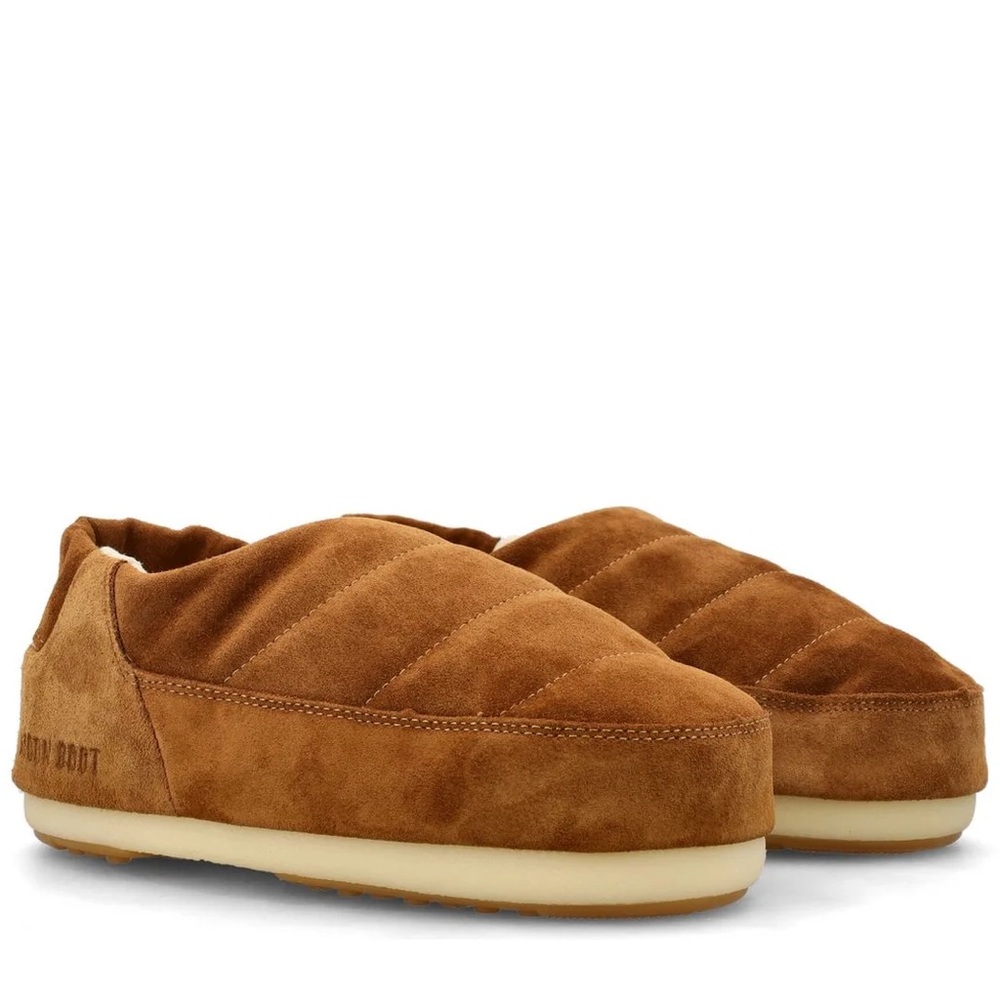 Nwt Moonboot Suede Leather Slide Slippers Brown Cognac Unisex Shoes Brand New